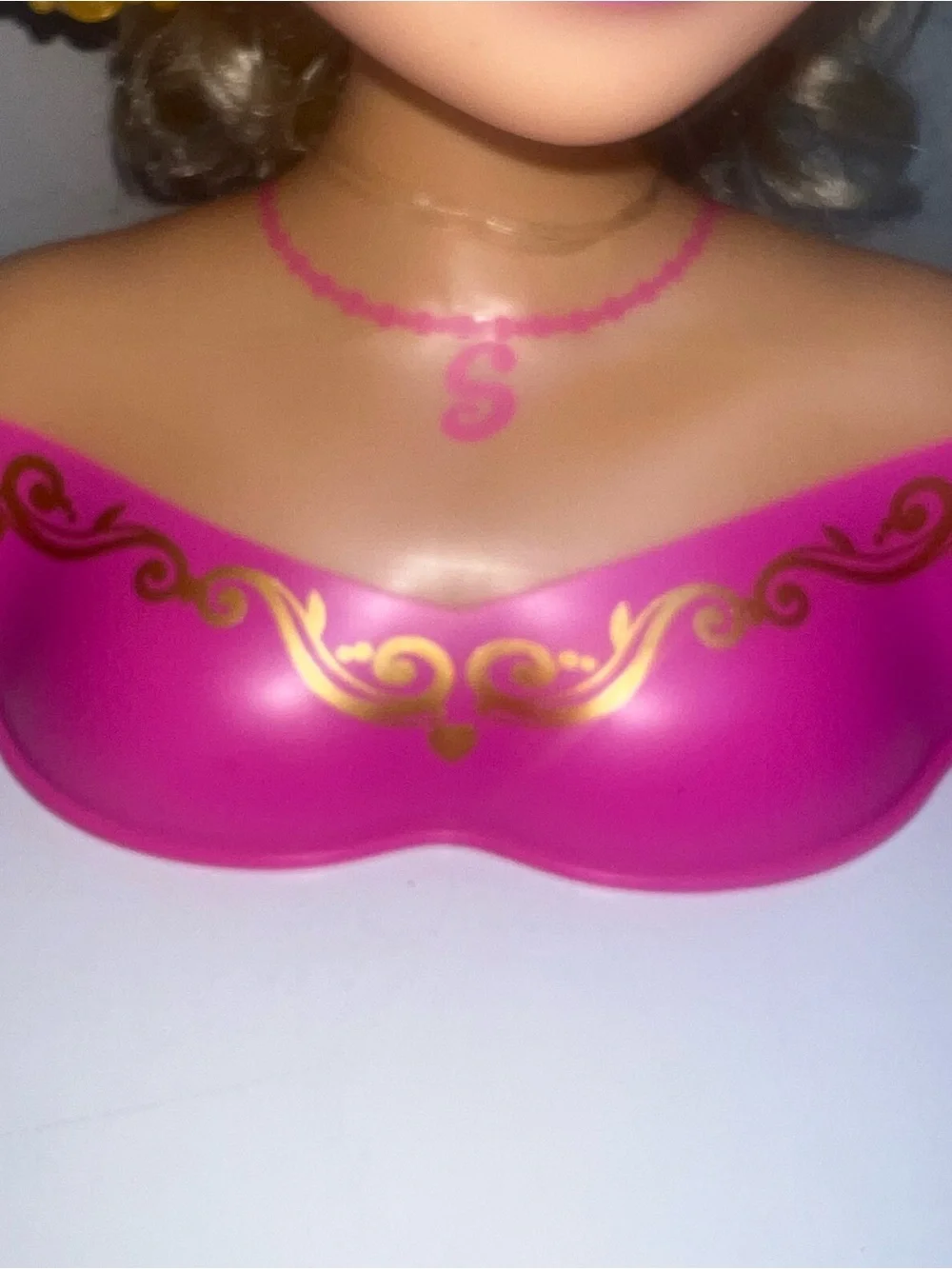 Blonde Styling Head Doll Bust with Pink Outfit